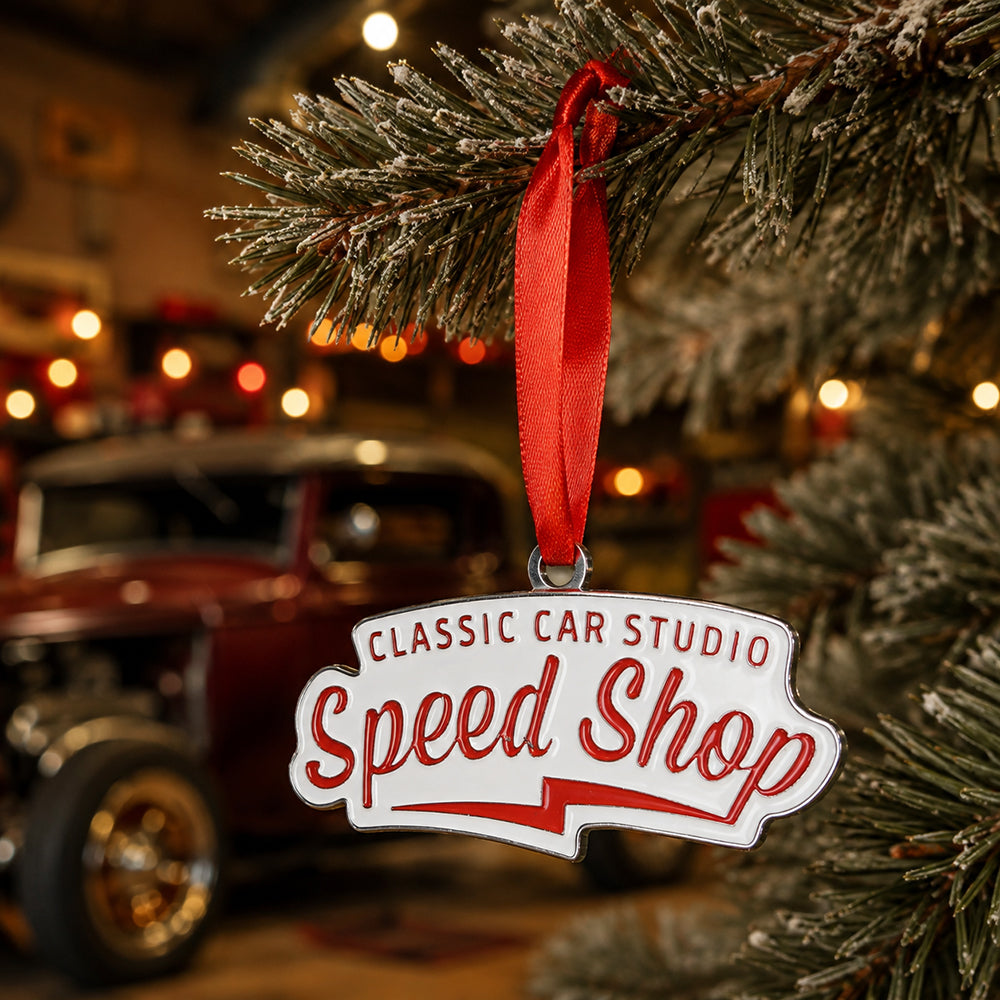 Classic Car Studio Speed Shop Logo Metal Keychain & Ornament