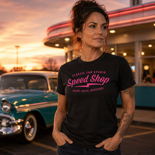 Pink/Teal Speed Shop Logo T-Shirt