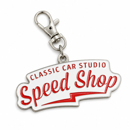 Classic Car Studio Speed Shop Logo Metal Keychain & Ornament
