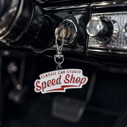 Classic Car Studio Speed Shop Logo Metal Keychain & Ornament